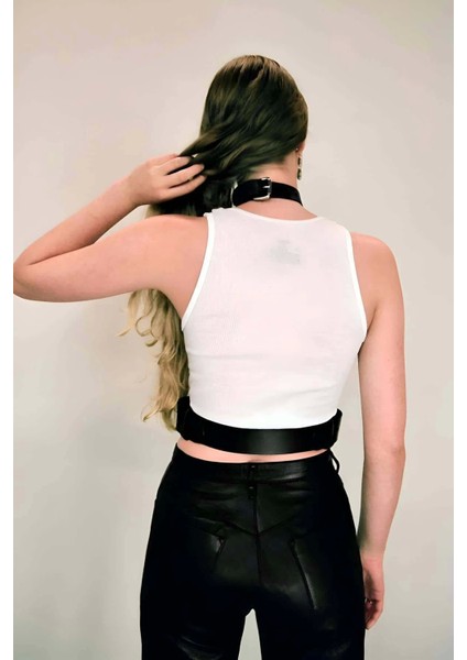 Boyun Bağlantılı Korse Kemer Harness, Kadın Deri Bel Kemeri - APFT1297