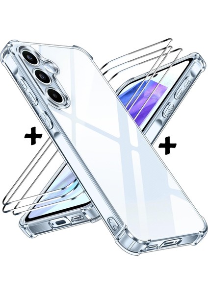 Samsung Galaxy S25 Kılıf Köşe Korumalı Darbeye Dayanıklı Antişok Şeffaf Silikon + 9h Temperli Cam 2'li Set