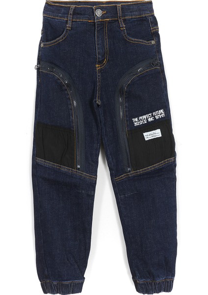 Fermuarlı Cep Detaylı Jogger Erkek Çocuk Denim Pantolon Lacivert 001-0001974