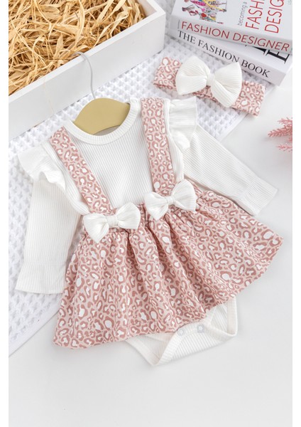 Kız Çocuk Leopar Desenli Bandanalı Şık Jile Elbise Etek Doğumgünü Özel Gün Takım