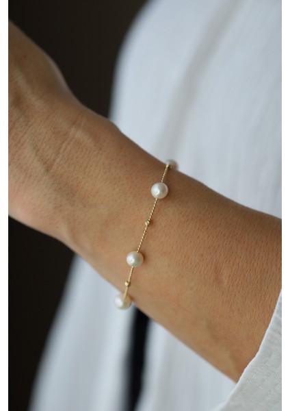 14 Ayar Altın Dorika Top Detaylı Inci Dizisi Bileklik fiyatları