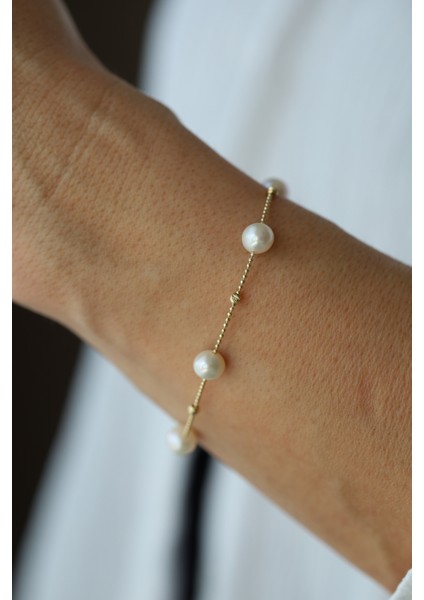 14 Ayar Altın Dorika Top Detaylı Inci Dizisi Bileklik modelleri
