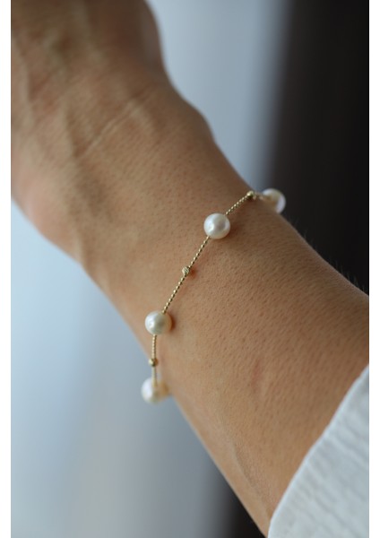 14 Ayar Altın Dorika Top Detaylı Inci Dizisi Bileklik fırsatları
