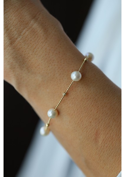 14 Ayar Altın Dorika Top Detaylı Inci Dizisi Bileklik indirimleri