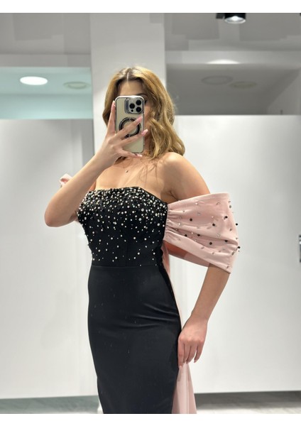 Inci Çakma Detaylı Krep Abiye Elbise RK5200