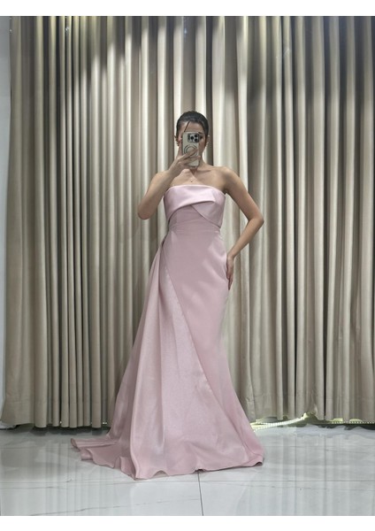 Pudra Straplez Model Pelerinli Balık Model Uzun Abiye Elbise HT5245 fırsatları