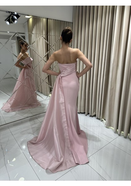 Pudra Straplez Model Pelerinli Balık Model Uzun Abiye Elbise HT5245 indirimleri