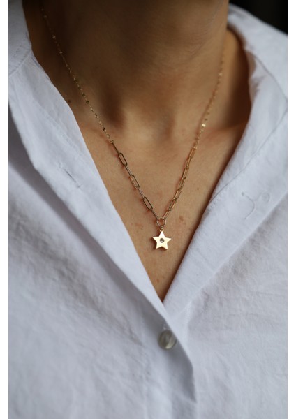 14 Ayar Altın Aynalı ve Ataç Zincirde Yıldız Kolye 2 fiyatları