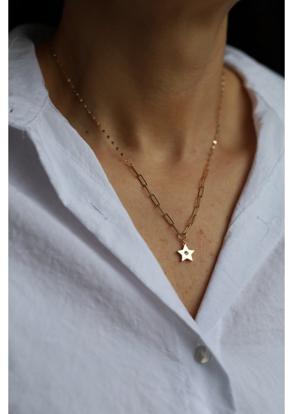 14 Ayar Altın Aynalı ve Ataç Zincirde Yıldız Kolye 2 fırsatları