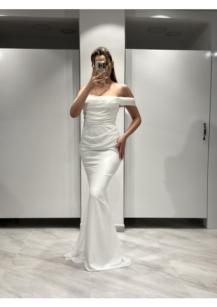 Beyaz Yıldızlar Yeni Sezon Kadın Şık Gece Abiye Elbise 7090