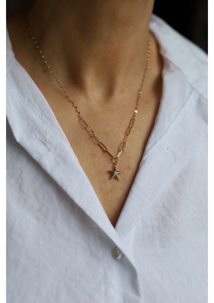 14 Ayar Altın Aynalı ve Ataç Zincirde Yıldız Kolye fiyatları