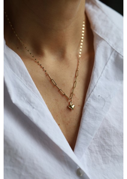 14 Ayar Altın Aynalı ve Ataç Zincirde Kalp Kolye fiyatları