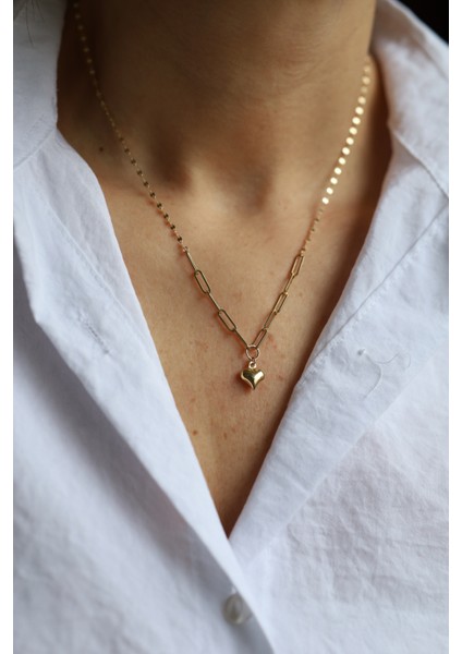 14 Ayar Altın Aynalı ve Ataç Zincirde Kalp Kolye fırsatları