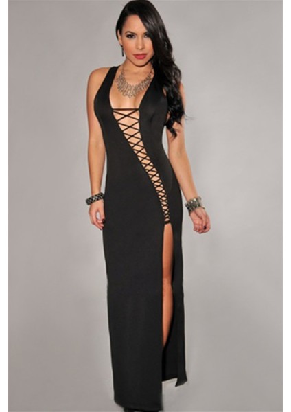 TP100839 Bağlamalı Etkileyici Uzun Elbise