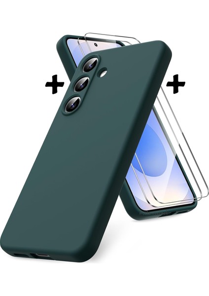 Samsung Galaxy S25 Kılıf Kamera Korumalı Yumuşak Renkli Silikon + 9h Ekran Koruyucu Cam 2in1 Set