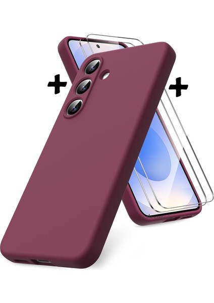 Samsung Galaxy S25 Kılıf Kamera Korumalı Yumuşak Renkli Silikon + 9h Ekran Koruyucu Cam 2in1 Set