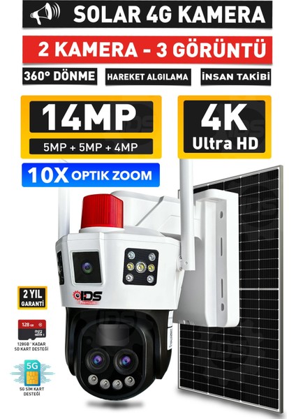 -14MP - Gece Görüşlü - 10X Zoom - Solar Kamera - Güneş Ejerjili Kamera - 360 - Güvenlik Kamerası