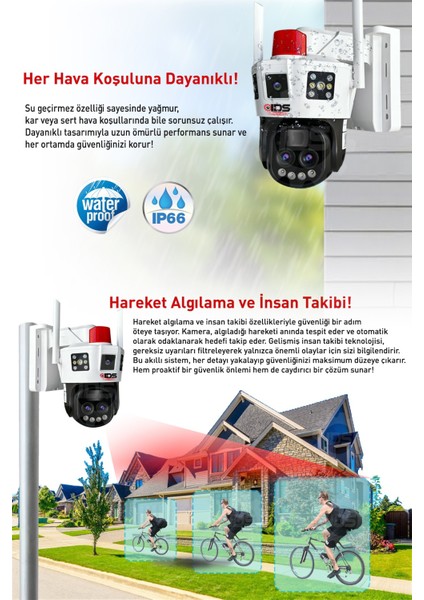-14MP - Gece Görüşlü - 10X Zoom - Solar Kamera - Güneş Ejerjili Kamera - 360 - Güvenlik Kamerası
