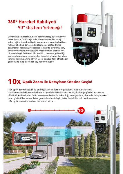 -14MP - Gece Görüşlü - 10X Zoom - Solar Kamera - Güneş Ejerjili Kamera - 360 - Güvenlik Kamerası
