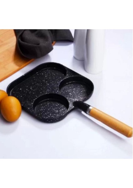 Döküm 3 Bölmeli Granit Yumurta Omlet Tavası - Krep Tavası