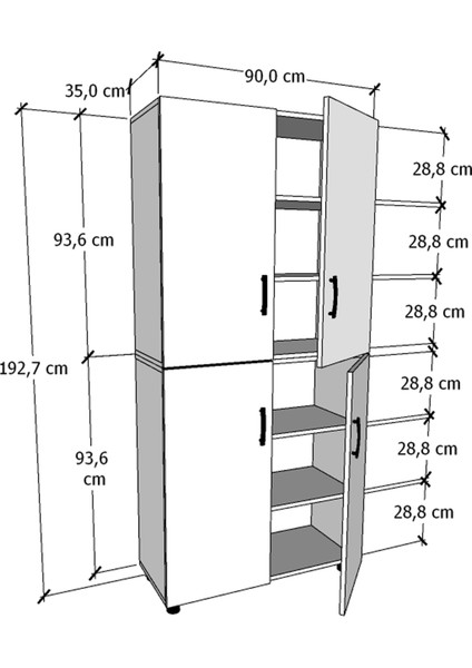 Modüler Dört Kapaklı Çok Amaçlı Ofis Dolabı Evrak Dolabı 3G-039-KD-A.ÇAM/90x37x190h fırsatları