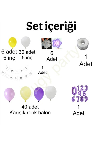 Mor Renk Papatya Temalı 5 Yaş Doğum Günü Parti Kutlama Seti