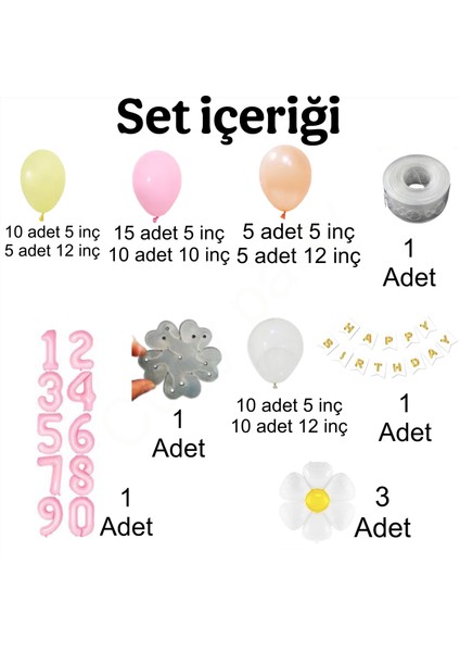Pembe Sarı Renklerinde Papatya Temalı 6 Yaş Doğum Günü Parti Kutlama Seti