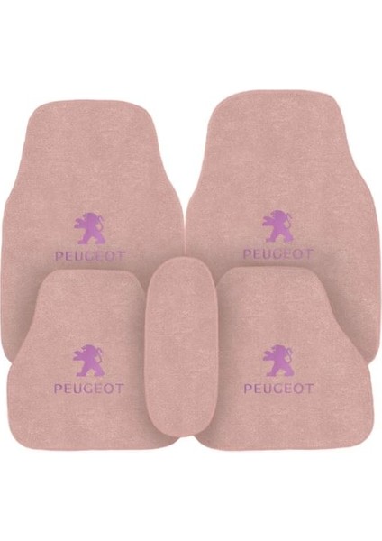 Peugeot Nakış Işlemeli 5 Parça Şeker Pembe Araç Oto Halı Paspas | Kadın Sürücülere Özel Araba Paspas