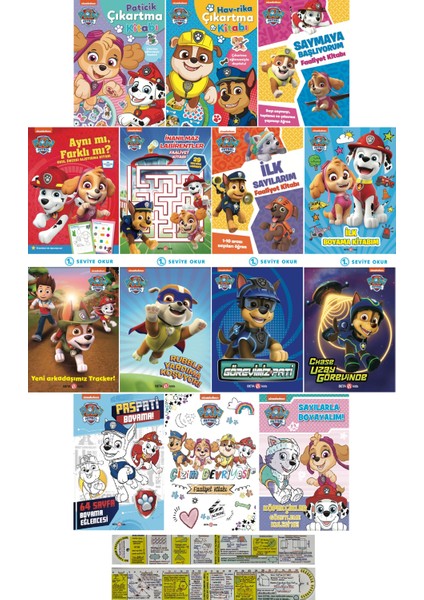 Paw Patrol Çıkartma, Hikaye, Etkinlik, Boyama Kitapları 14'lü Set (Matematik Öğreten Cetvel)