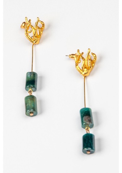 Doğal Taşlı Tasarım Pirinç Küpe