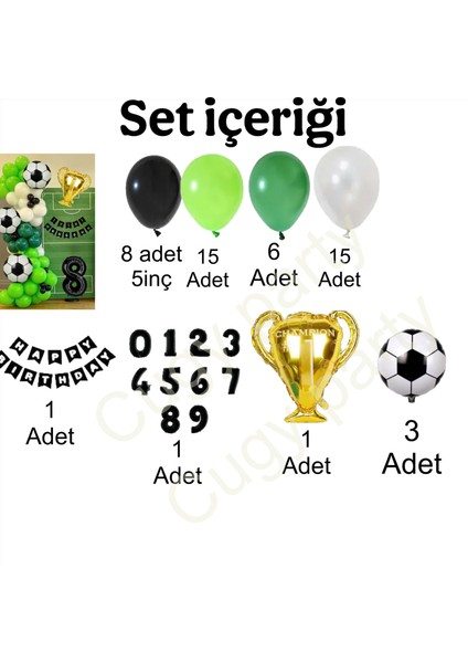 Yeşil Siyah Beyaz Futbol Konseptli 8 Yaş Doğum Günü Parti Kutlama Seti fiyatları