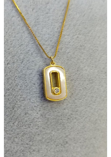 925 Ayar Gümüş Özel Tasarım Sedef Taşlı Altın Kaplama Kolye