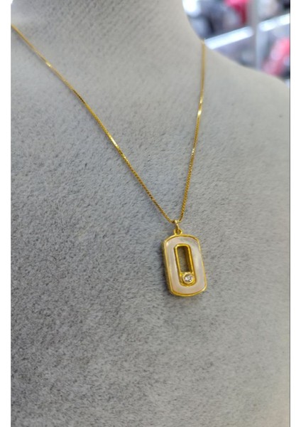 925 Ayar Gümüş Özel Tasarım Sedef Taşlı Altın Kaplama Kolye modelleri