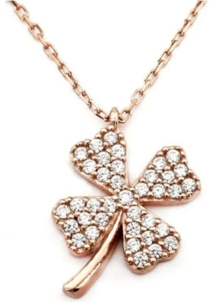 925 Ayar Gümüş Yonca Tasarımlı 925 Ayar Gümüş Kolye Rose