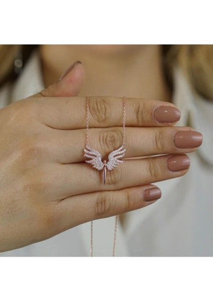 925 Ayar Gümüş Melek Tasarımlı Kadın Kolye Rose