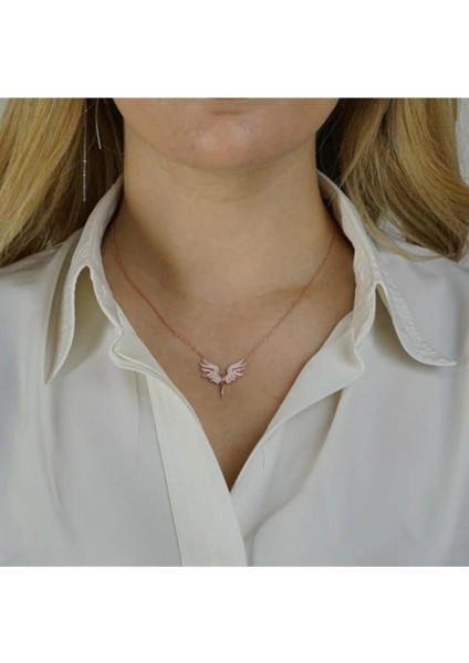 925 Ayar Gümüş Melek Tasarımlı Kadın Kolye Rose fiyatları