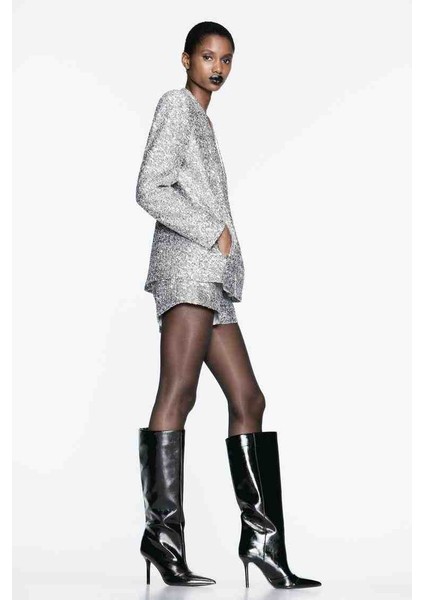 Allbucks Zara, Gümüş Payetli Blazer Ceket ABZRA1002