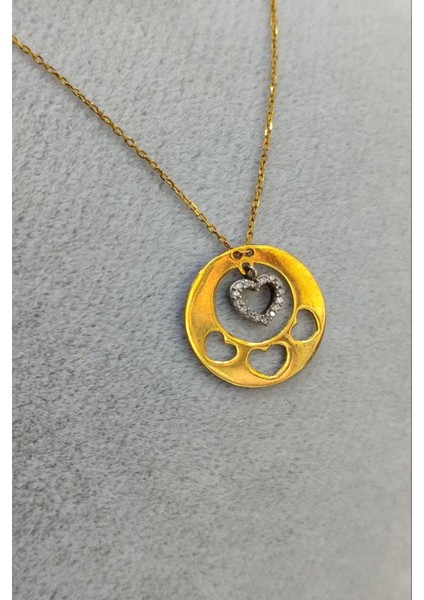 925 Ayar Gümüş Özel Tasarım Altın Kaplama Kalpli Kolye