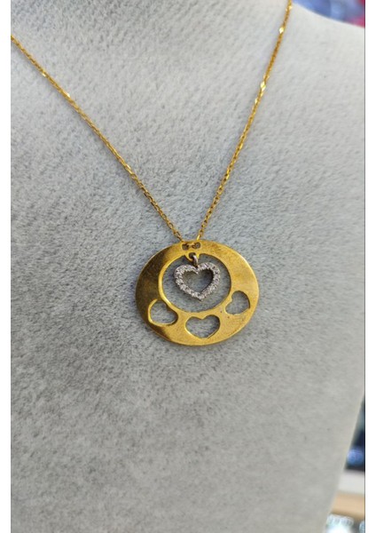 925 Ayar Gümüş Özel Tasarım Altın Kaplama Kalpli Kolye fiyatları