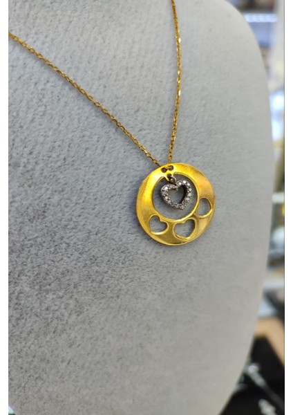 925 Ayar Gümüş Özel Tasarım Altın Kaplama Kalpli Kolye fırsatları