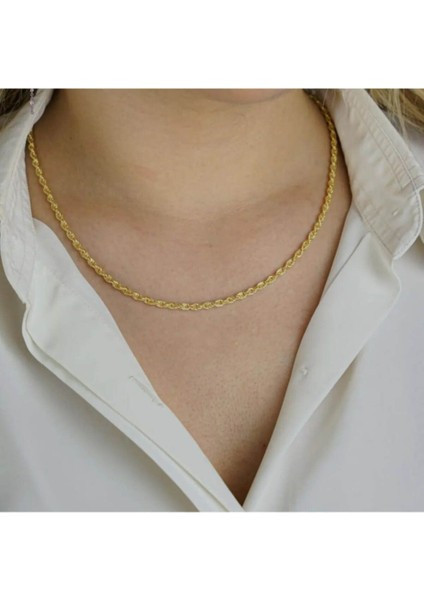 925 Ayar Gümüş Altın Kaplama Halat Zincir 55 cm