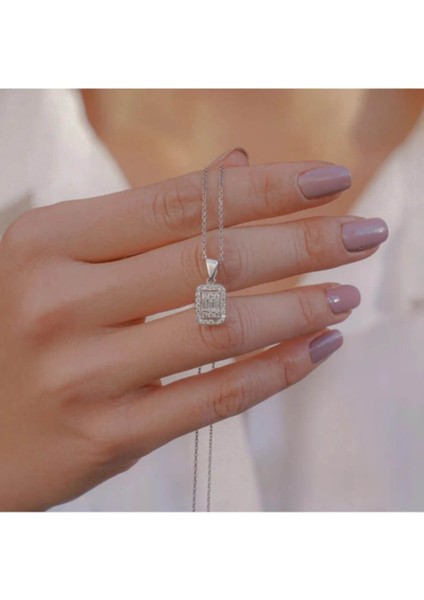 925 Ayar Gümüş Baget Taşlı 925 Ayar Gümüş Kadın Kolye