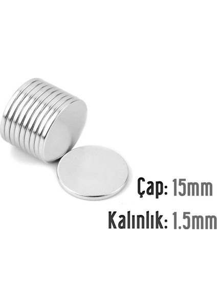 Neodyum Mıknatıs Dekoratif Magnet Güçlü Çekim 15 x 1,5 mm fiyatları