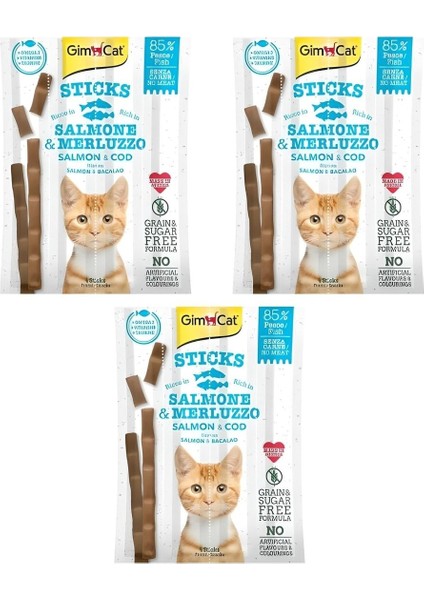 Sticks Somon & Atlantik Morina Tahılsız Ödül Çubukları 4'lü 20 gr x 3 Adet