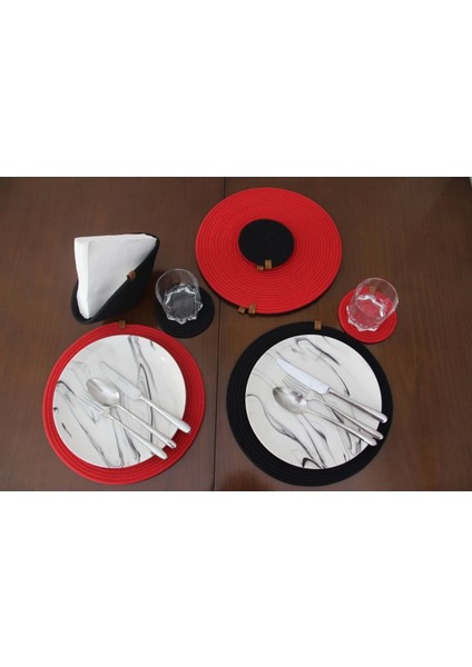 9 Parça 4 Kişilik Amerikan Servis Takımı, Supla Takımı, Tabak Altlığı, Bardak Altlığı, Runner