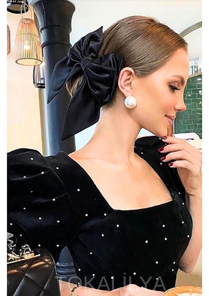 Kadın Saten Fiyonk Otomatik Klips Toka