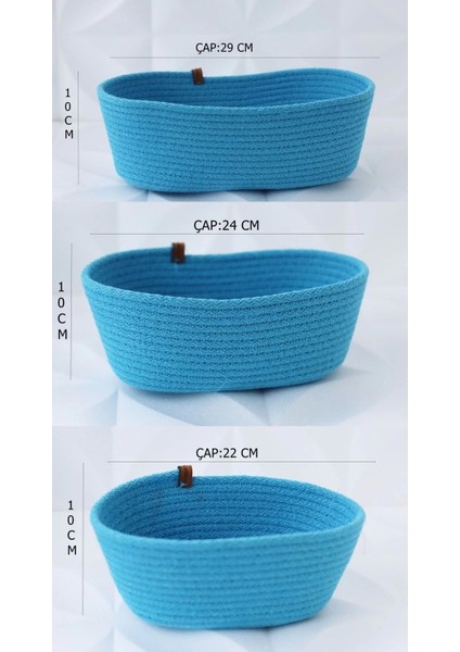 3lü Banyo Sepet Seti Mavi Renkli Pamuklu Ip