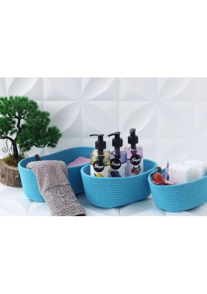 3lü Banyo Sepet Seti Mavi Renkli Pamuklu Ip fiyatları