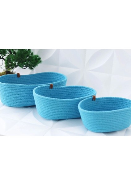 3lü Banyo Sepet Seti Mavi Renkli Pamuklu Ip modelleri
