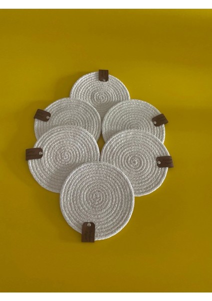 Krem Rengi Bardak Altlığı 6'lı Set, Yıkanabilir, Ütülenebilir, Pamuklu Ip Bardak Altlığı, Jüt